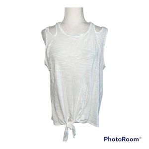 White Birch Cut Out Tie Front White Tank Top